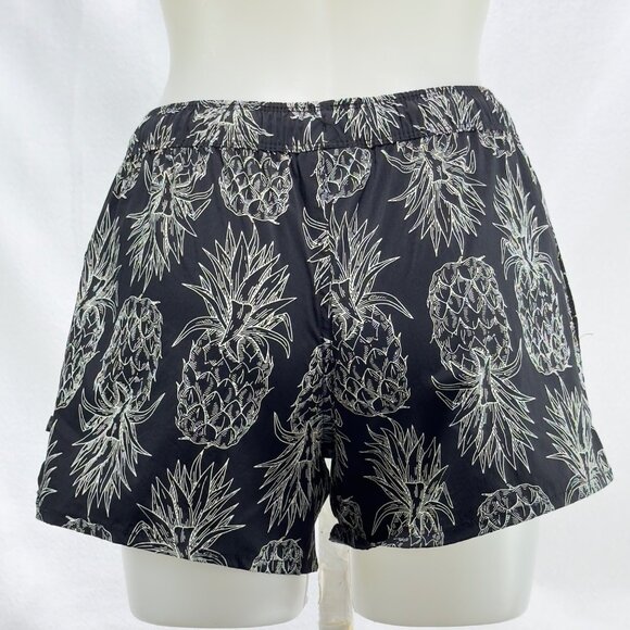 LAUREN JAMES Womens Short Shorts Black Pineapple Print Elastic Drawstring Size S - Picture 3 of 8